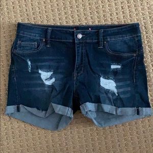 Distressed jean shorts